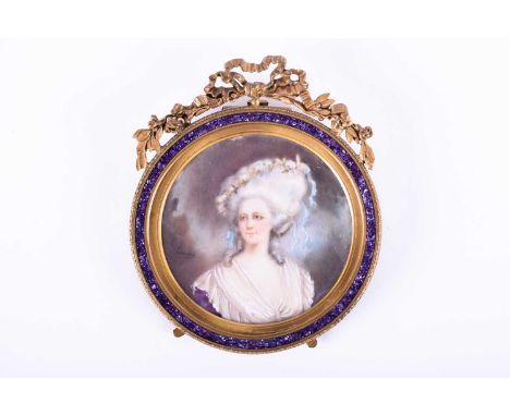 Jean Antoine Laurent (1763-1832) French, a portrait miniature on ivory, head and shoulders portrait of a finely dressed lady,