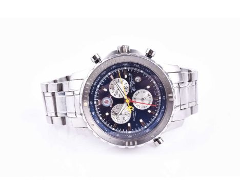 A Christopher Ward Merlin Force chronograph quartz wristwatch, the blue dial with luminous baton indices, date aperture and t