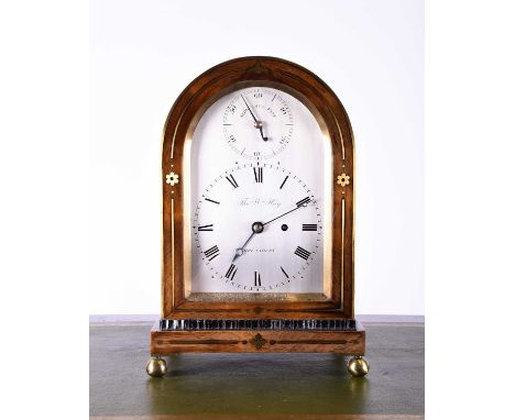 A 19th century rosewood and brass inlaid mounted dome-top bracket clock, by Thomas William May, Shrewsbury, the silvered dial