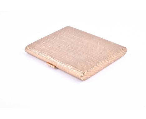 A 9ct yellow gold cigarette case, of rectangular form, the hinged lid with engine-turned decoration, hallmarked to interior o