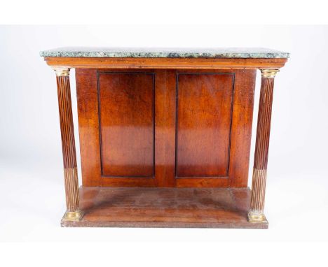 A 19th century green marble topped mahogany console table, with column sides. 95 cm wide, 40 cm deep, 76 cm high.Condition re