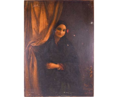 19th century Continental School, a half-length portrait of a Spanish beauty, oil on canvas, indistinctly signed, dated 1851, 