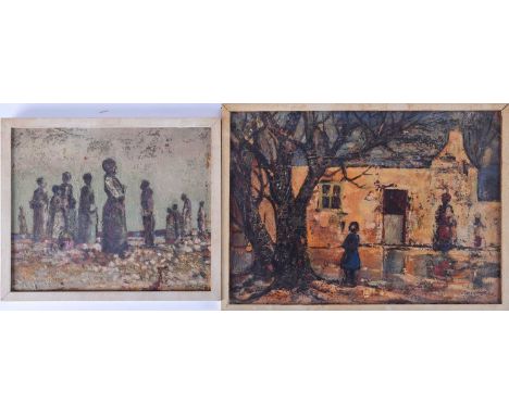 Appie Van Wyk (20th century), two oils on board, depicting figures in landscapes, signed and dated '62, the largest 25 cm x 3