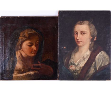 Early 19th century Continental School, two unframed oils on canvas, the first depicting a smartly dressed aristocratic lady, 