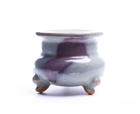 A Chinese Jun style censer, 20th century, with a single purple splash, the everted rim above a short neck and compressed glob