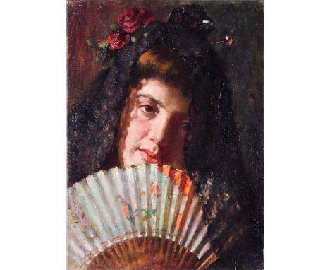 William Fitz (fl. 1880-1915), British, 'A Fair Castillian', a portrait of a lady holding a fan, oil on canvas, signed and dat