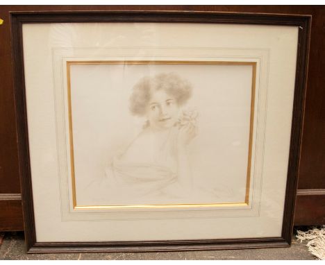 ALLAN, Andrew (Scottish 1863 - 1940), portrait of a lady holding a rose, silverpoint drawing on paper, signed lower left, Ima