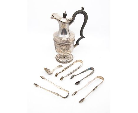 An Edward VII Adam style hot water jig, semi-fluted and imprinted initials, Birmingham 1903 by William Adams Ltd., together w