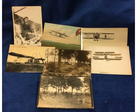 Postcards, Aviation, a good selection of 7 cards of flight pioneer Samuel Franklin Cody including Cody seated at controls of 