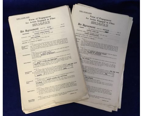 Film memorabilia, a collection of 30+ original actors contracts, late 1950's/early 1960's, all signed by the actor concerned,