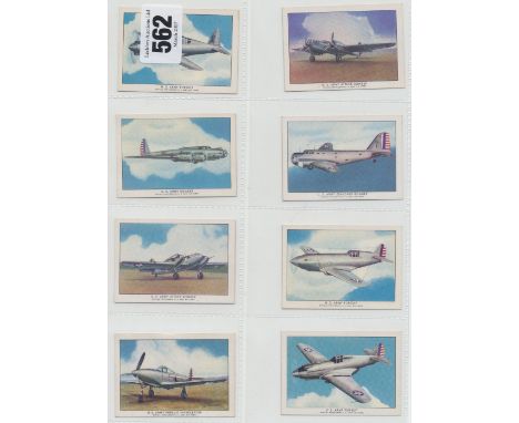 Cigarette cards, Brown & Williamson, Modern American Airplanes, (no series letter) (set, 50 cards) (gd/vg)