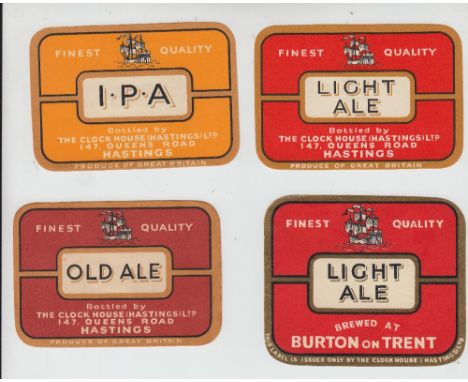 Beer labels, The Clock House, (Hastings) Ltd, 4 different h.r labels bottled by them, Light Ale (2), I.P.A & Old Ale, (sl fox