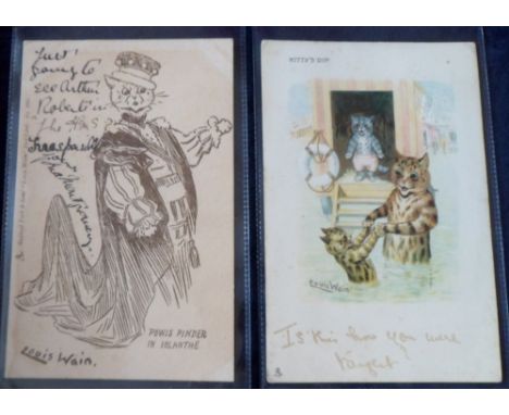 Postcards, Louis Wain, 'Powis Pinder in Iolanthe', R Tuck no 3893, used 1902 (w.t.f), (gd), R Tuck 'Kitty's Dip' no 1260, chr