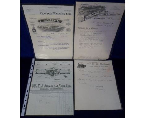 Ephemera, six illustrated letterheads for E.W. Macdonald & Co, Louth, 1929 (with steam engine illustration), Robey & Co, Linc