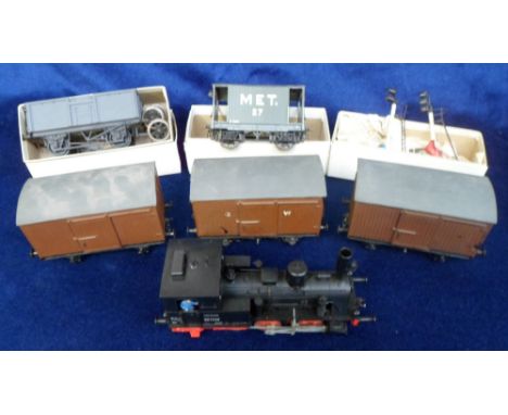 Model Railways, Pola Maxi 0-6-0 Tank Engine, O gauge, DB 897296, with kit built wagons and two metal signals, (fair/vg) (8)