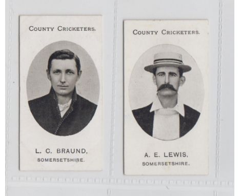 Cigarette cards, Taddy, County Cricketers, Somersetshire, two cards, L.C. Braund & A.E. Lewis (vg) (2) 