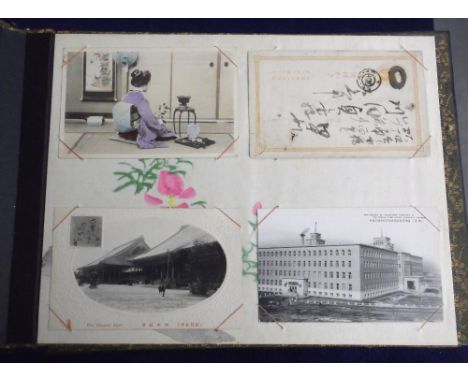 Postcards, a black lacquer Japanese postcard album decorated with a Mother of Pearl Eagle (a little loss of some of the pearl