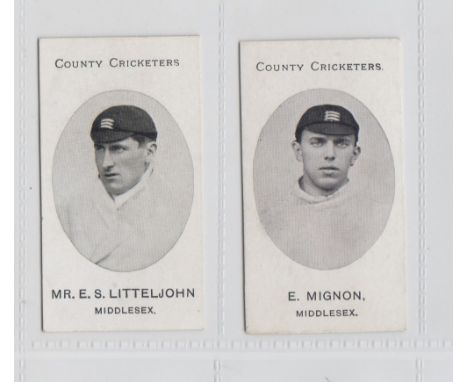 Cigarette cards, Taddy, County Cricketers, Middlesex, two cards, Mr E.S. Littlejohn & E. Mignon (gd/vg) (2)
