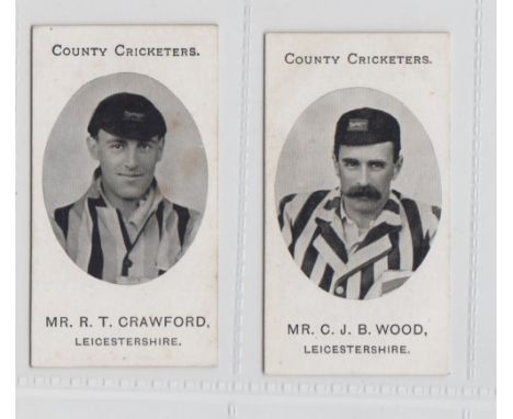 Cigarette cards, Taddy, County Cricketers, Leicestershire, two cards, Mr R.T. Crawford (front slightly marked) & Mr. C.J.B. W