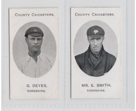 Cigarette cards, Taddy, County Cricketers, Yorkshire, two cards, G. Deyes & Mr E. Smith (vg) (2)