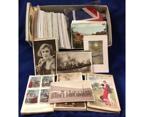 Postcards, mixture of approx 140 vintage cards, actresses, military, sentimental, silk, social history inc Women's Land Army,