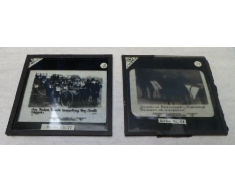 Collectables, Glass Slides, Scouting, two b/w slides, one showing Gen. Baden Powell inspecting Boy Scouts, the other Scouts a