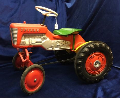 Toys, Tri-ang Pedal Tractor, 1960s issue with plastic moulded body, metal seat and hubs, retaining original Tri-ang inspectio