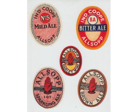 Beer labels, a mixed selection, Ind Coope, Bitter Ale, 96mm high, Mild Ale, 96mm high, Sparkling Ale 107, 93mm high, Brown Al