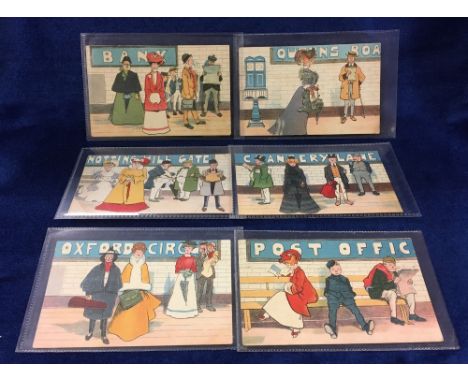 Postcards, Shurey's, Underground Stations, (set, 6 cards), Queens Road (cr & foxing), Post Office (cr & top minor tear), Nott
