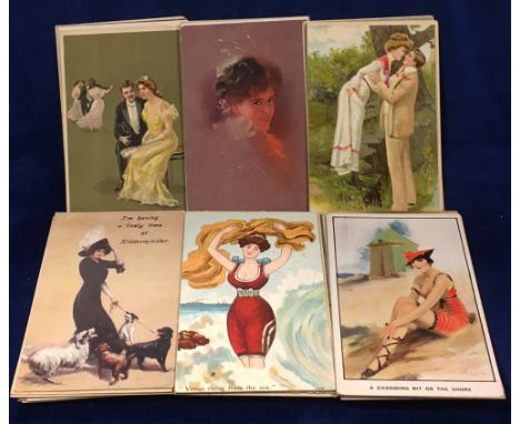 Postcards,  a selection of approx 40 Glamour and pretty girl cards including Art Nouveau and Deco examples.  Artists include 