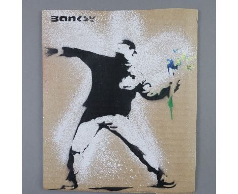 Banksy (*1974 Bristol, nach) - "Blumenwerfer", 2015, Souvenir aus der Ausstellung "Dismaland" in Weston-super-Mare in Somerse