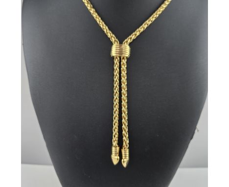 Lange Vintage-Schieberkette - vergoldetes Metall, Kordelkette von ca. 5mm-Breite mit glanzpolierten herzförmigen Endstücken, 