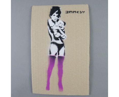 Banksy (*1974 Bristol, nach) - "Banksy Mädchen umarmt Teddy", 2015, Souvenir aus der Ausstellung "Dismaland" in Weston-super-