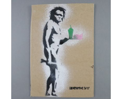 Banksy (*1974 Bristol, nach) - "Caveman Fast Food", 2015, Souvenir aus der Ausstellung "Dismaland" in Weston-super-Mare in So