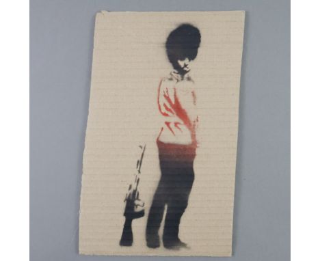 Banksy (*1974 Bristol, nach) - "Pissing Royal Guardsman", 2015, Souvenir aus der Ausstellung "Dismaland" in Weston-super-Mare