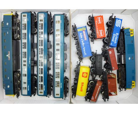 A Hornby R.758 diesel engine, a Lima engine, The Fyfe &amp; Forfar Yeomanry, three Inter-City carriages and eight wagons 
