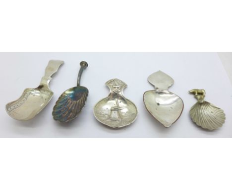 Five caddy spoons 