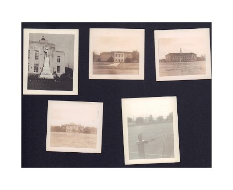 Set of five black and white snapshot photographs taken around the city of Lafayette in Louisiana. Includes views of the Unive