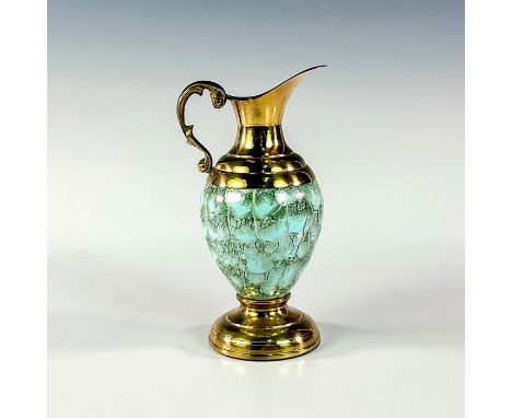 Turquoise toned with lustre finish &amp; branch patterning. With handle.Hand Painted Delft Made In Holland on bottom. This it