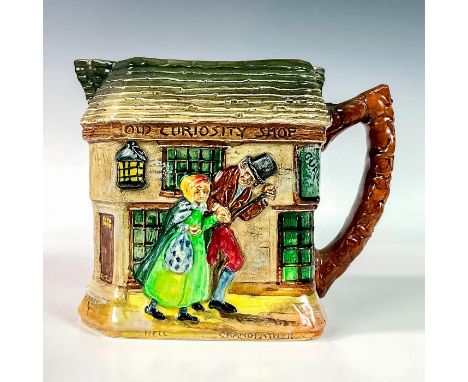 Glazed finish porcelain pitcher embossed with Little Nell and her grandfather. Royal Doulton backstamp. Dimensions: 6.5"L x 4