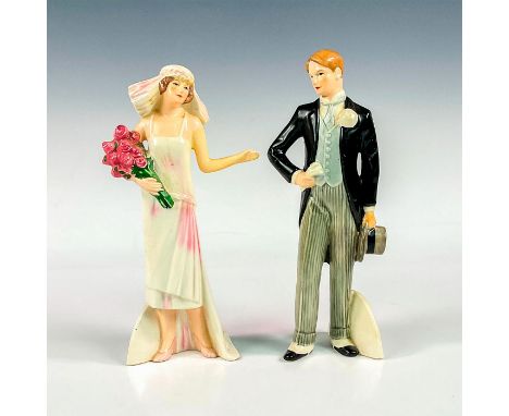 Wedding set of a charming bride and groom in 1920's wedding attire Goebel backstamps. Bride Measures: 1"L x 3"W x 8"H. Groom 