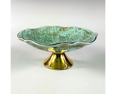 Turquoise toned stunning piece with lustre finish &amp; branch patterning. Brass accent trim around rim.Hand Painted. Holland