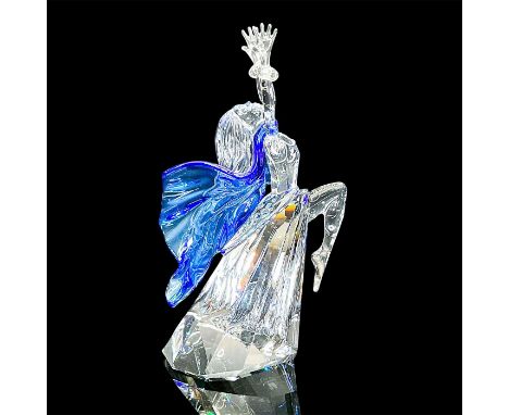 Lead crystal figure Isadora, celebrating the art of dance. A blue scarf around her neck flows to the back.Blue crystals are e