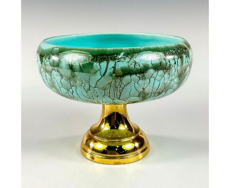 Turquoise with lustre finish and branch patterning. Gold toned footed base.Holland backstamped on bottom. This item has no re