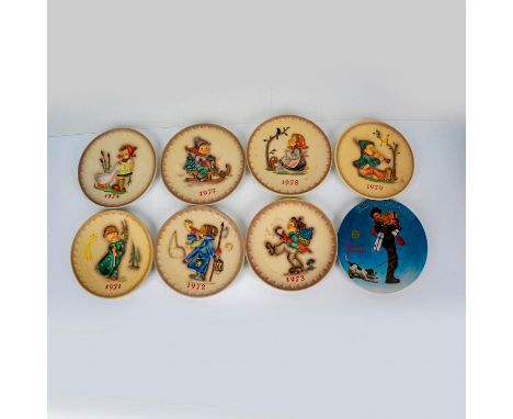 Hand painted plate of the year, each individually decorated with children and year. M.J. Hummel imprint on face of plate. Inc