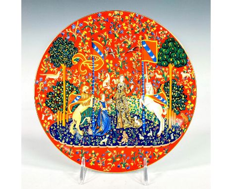 Porcelain collector's item from Limoges depicting Elizabethan ladies surrounded by mythic beasts and animals. CH Field Havila