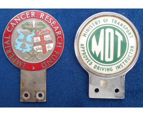 Collectables, Vintage Car Badges, 2 badges to comprise Ministry Of Transport Approved Driving Instructor badge and Imperial C