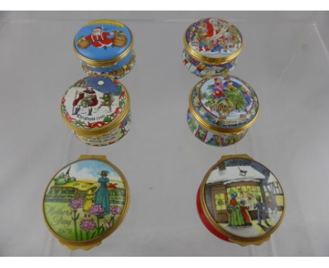Six Halcyon Enamel Trinket Boxes, including Christmas 1990, Christmas 2004, Christmas 1990, Christmas 2006 Christmas 1976 and