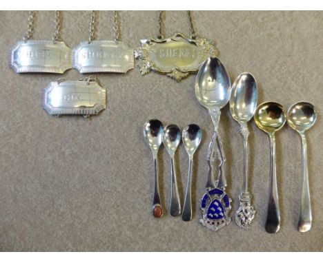 A Quantity of Silver plate including pickle forks, sugar tongs, chocolate pot, together with a solid silver and enamel Sussex