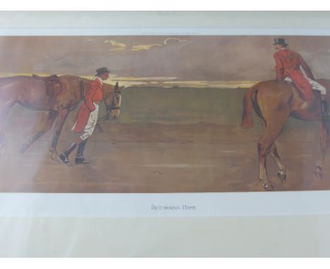 Two signed Lionel Edwards hunting prints " Rails and Returning Home" mounted but not framed. Approx 59 x 25 cms.